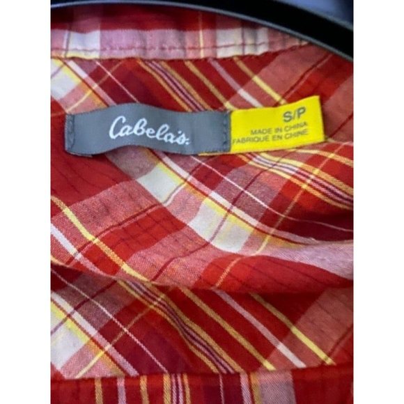 Women Plaid Shirt Cabelas Button Down Red Long Sleeves Pockets Size Small Petite - Picture 3 of 9